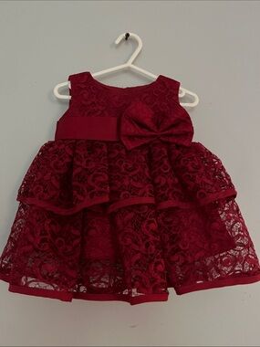 Toddler Burgundy Lace Formal Dress with Waist Bow